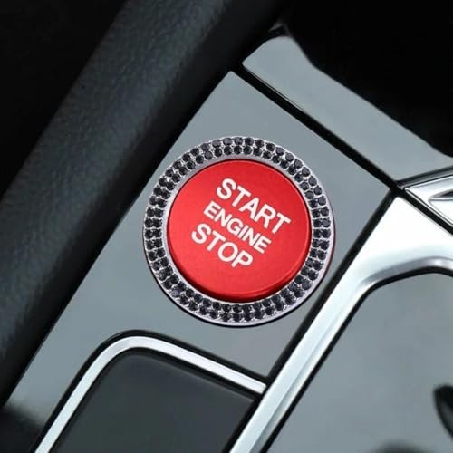 2 Pcs Bling Diamond Rhinestone Push Start Button Cover Ring Crystal Car