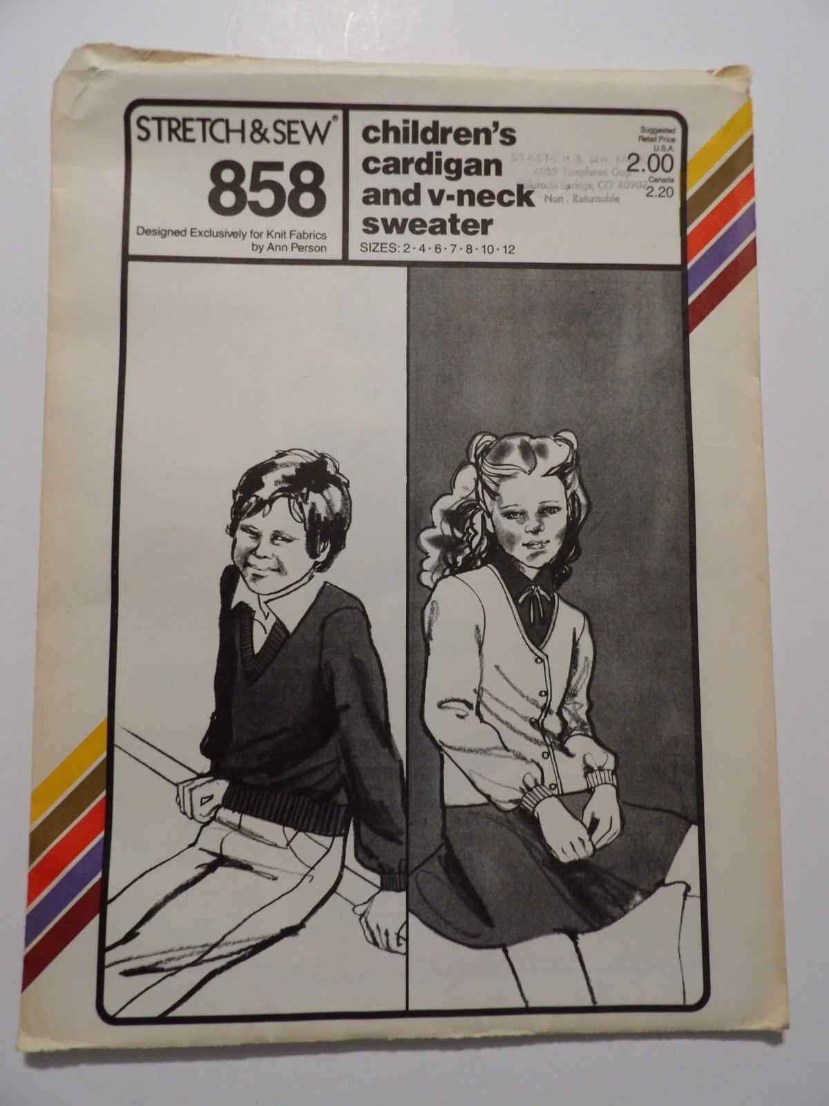 Stretch & Sew 858 Childs Cardigan & V-Neck Sweater Size 2-12 UNCUT by Ann Person