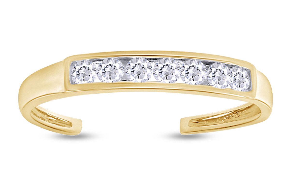 Adjustable Channel Set Cubic Zirconia Toe Ring in 14k Yellow Gold Plated Silver