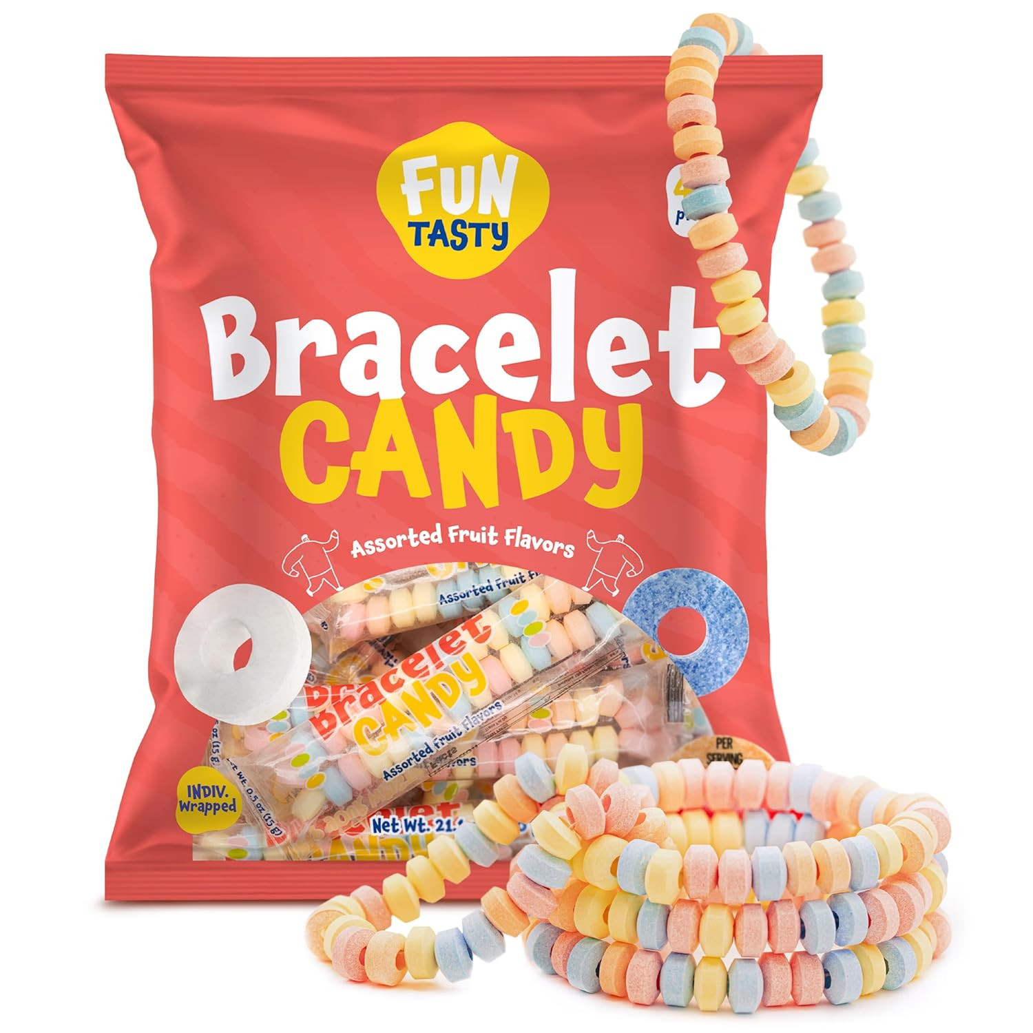 Candy Bracelets, Bulk Candy Individually Wrapped - 40 Count Pack | Halloween Can