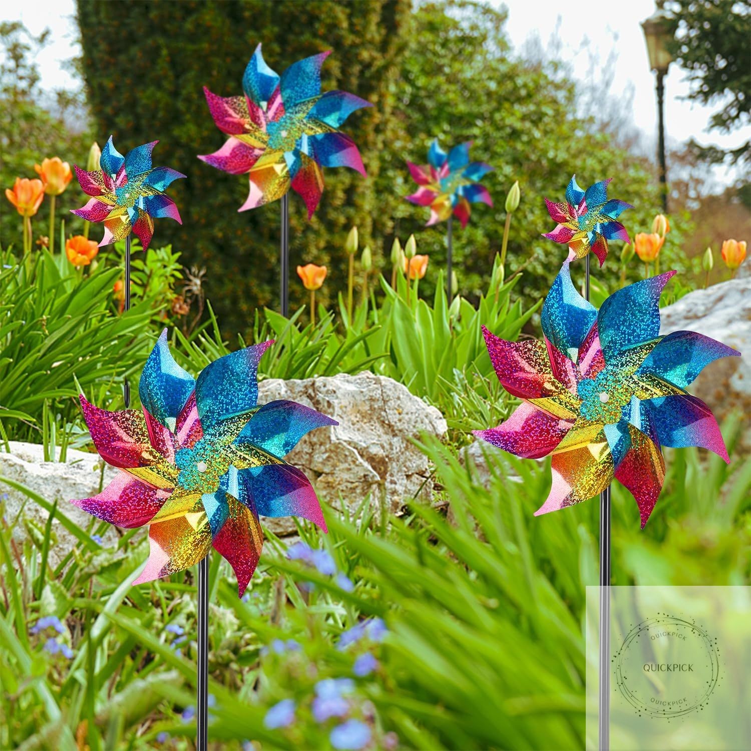 10 Pack Reflective Pinwheels Wind Spinner (Assembly Required), Extra Sparkly