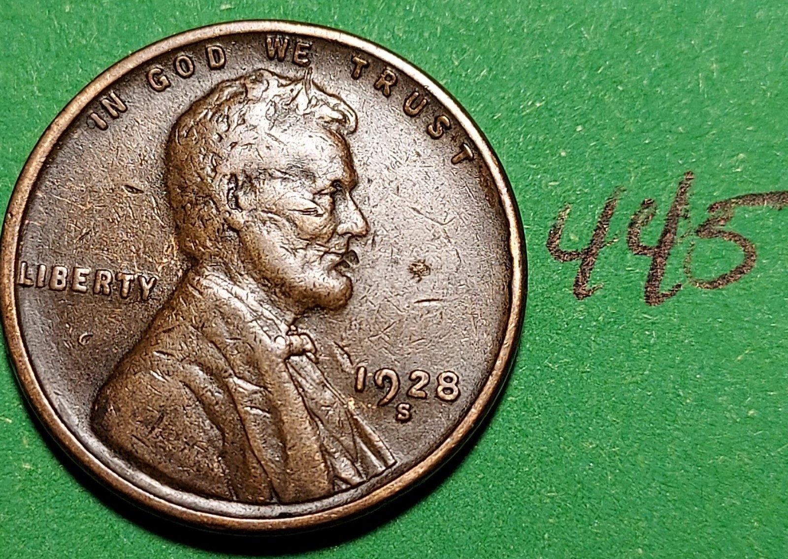 1928-S Lincoln Wheat Cent   VERY FINE    #445