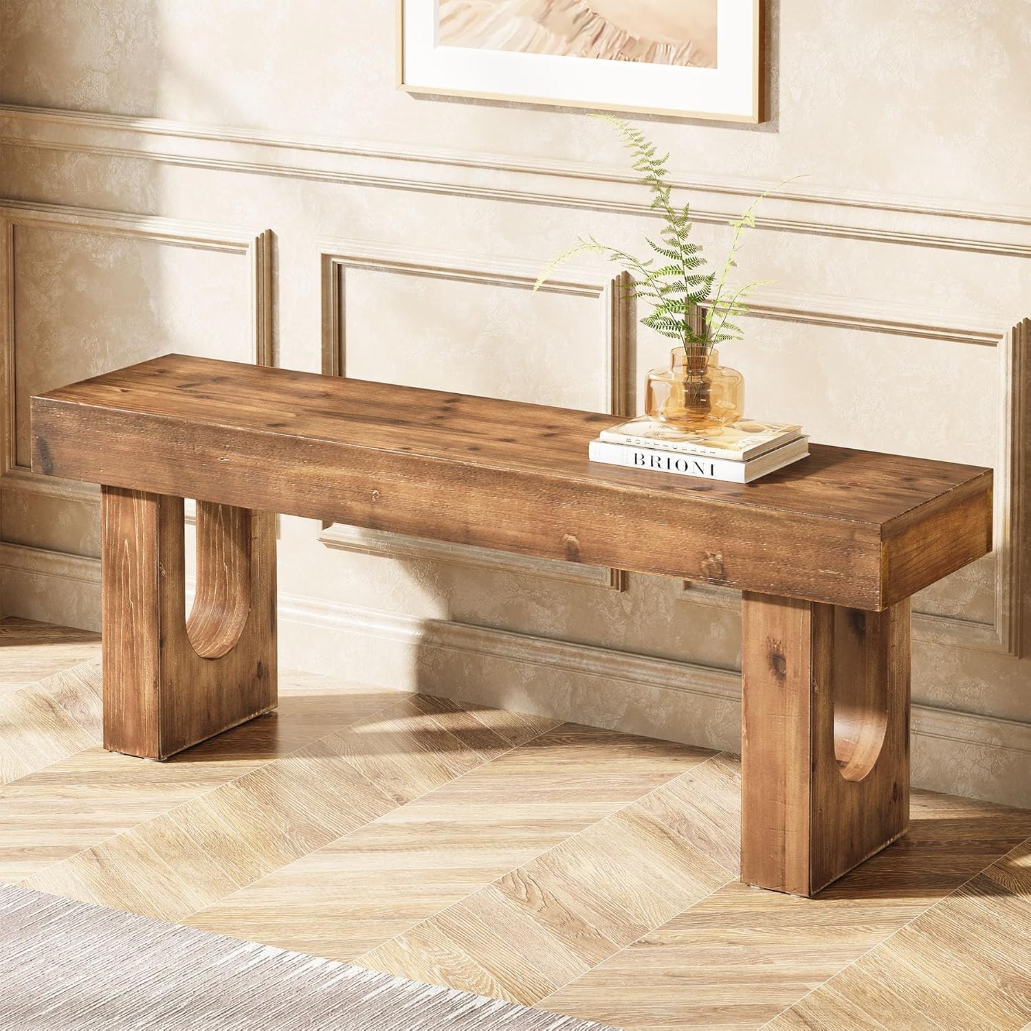 47-Inch Solid Wood Entryway Bench, Farmhouse Narrow Shoe Bench with Sturdy Legs