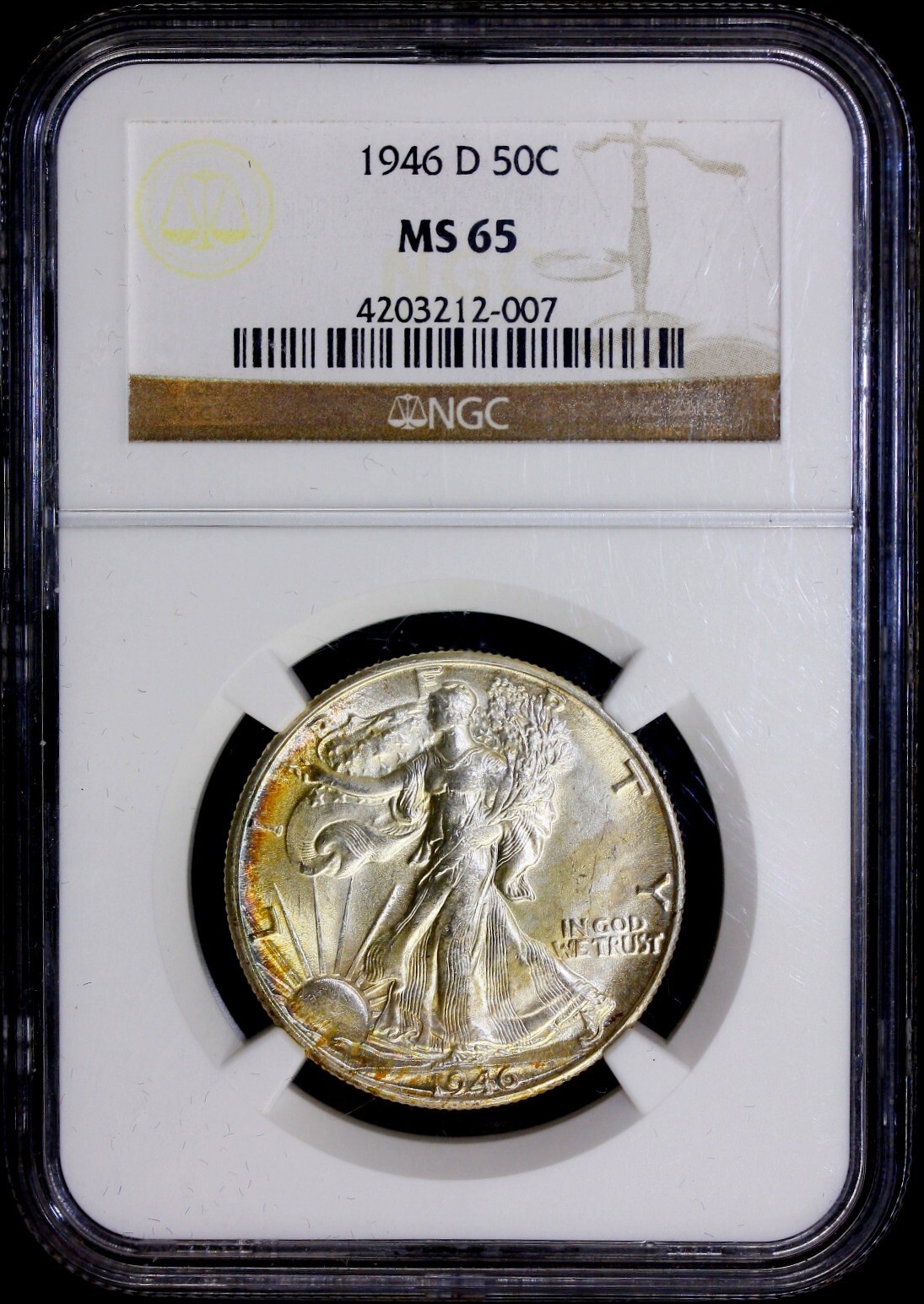 1946-D Walking Liberty Half Dollar NGC MS65 NICE Toned