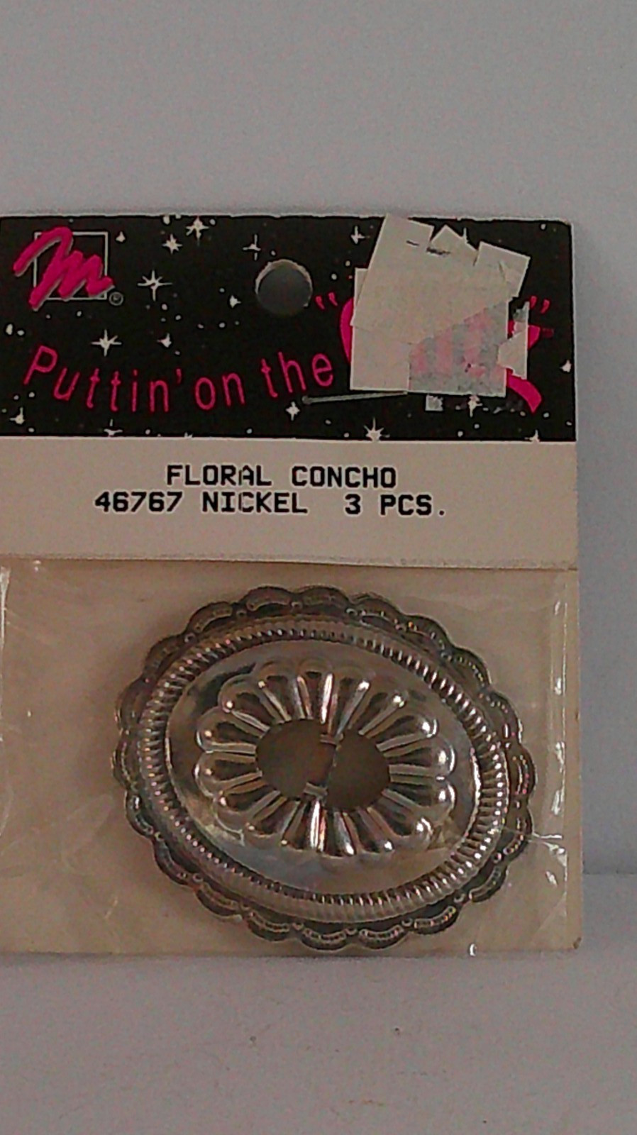 Vintage Mangelsen Metal Floral Concho 46767 Nickel Buttons Puttin' On The Glitz