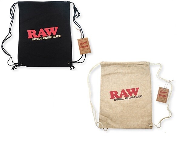 RAW Rolling Papers DRAWSTRING BAGS BLACK and TAN LARGE SIZE 19" x 13" & 17" x13"
