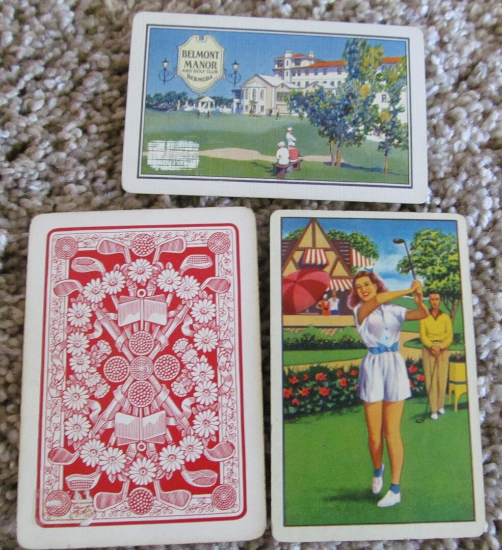 3 PLAYING CARDS WITH GOLFING-THE RED ONE IS OVER 100 YEARS OLD