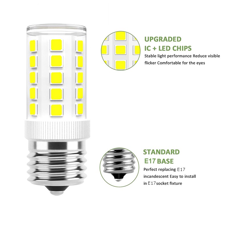 2Pcs E17 LED Bulb 4W Microwave Oven Light Dimmable Daylight White 6000K Light