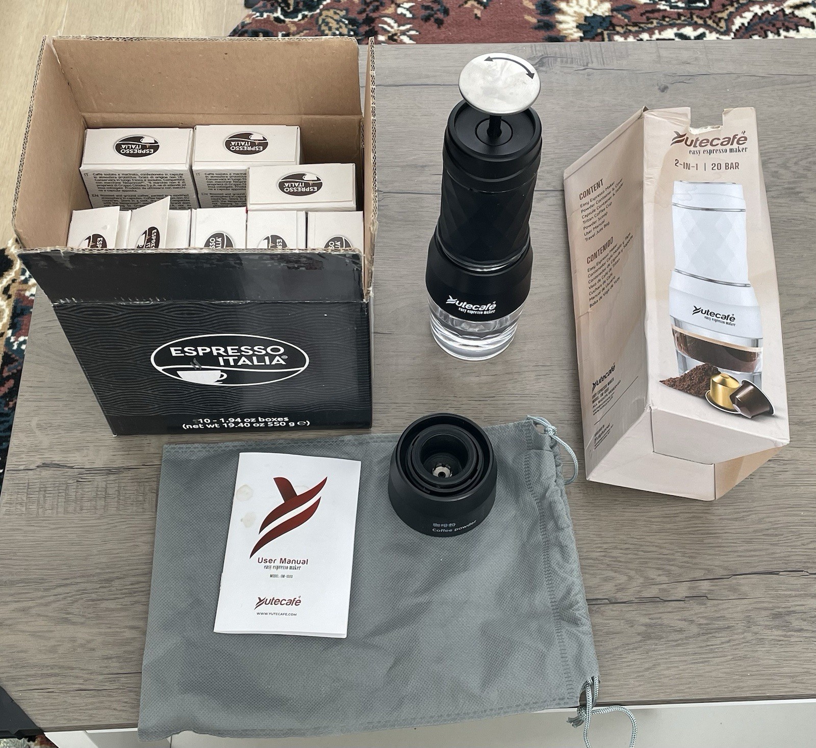 Yutecafé EM-1000 Portable Manual Espresso Maker & Espresso Italia Coffee Pods