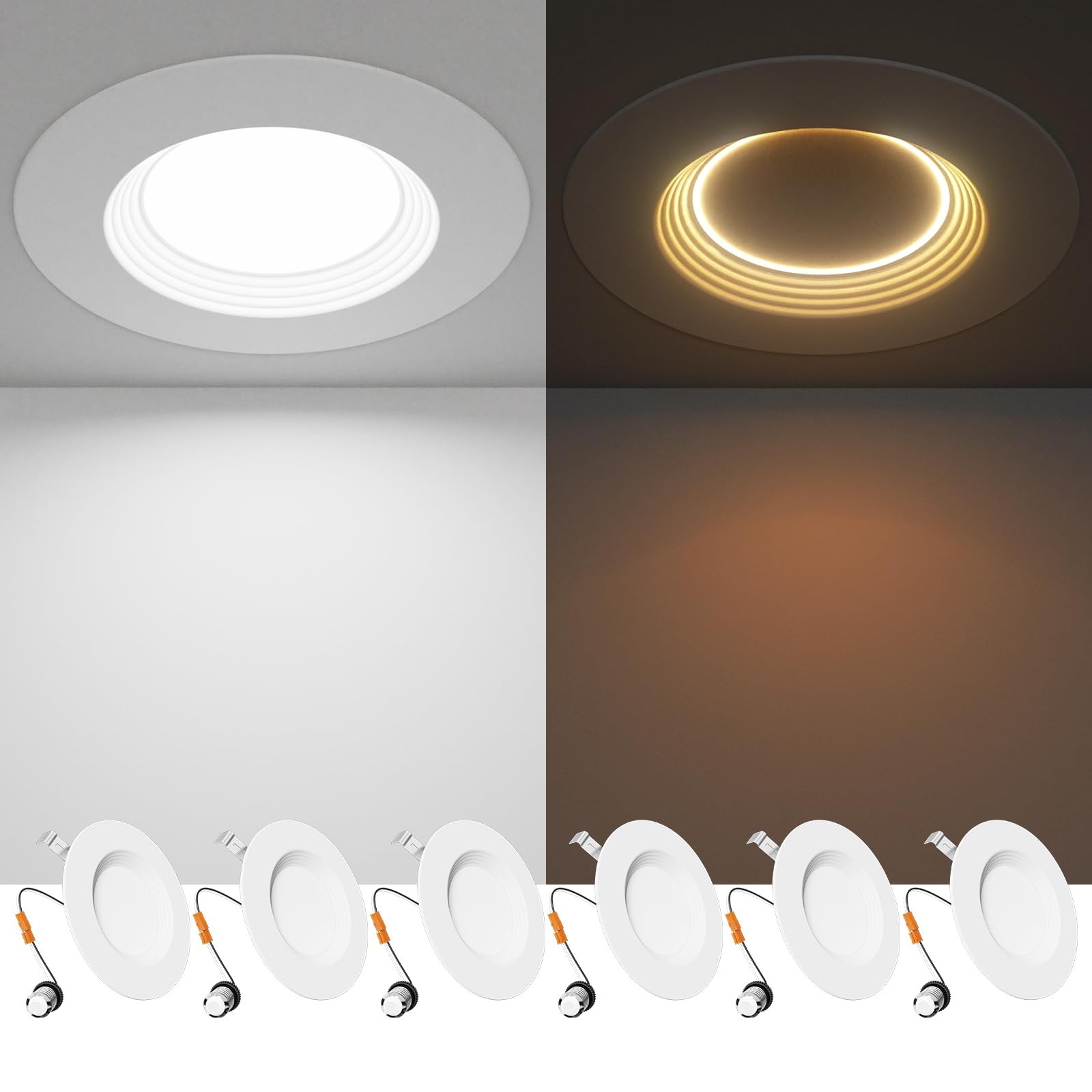 5/6 Inch 5CCT LED Can Lights with Night Light 6 Pack, Retrofit Led Recessed L...