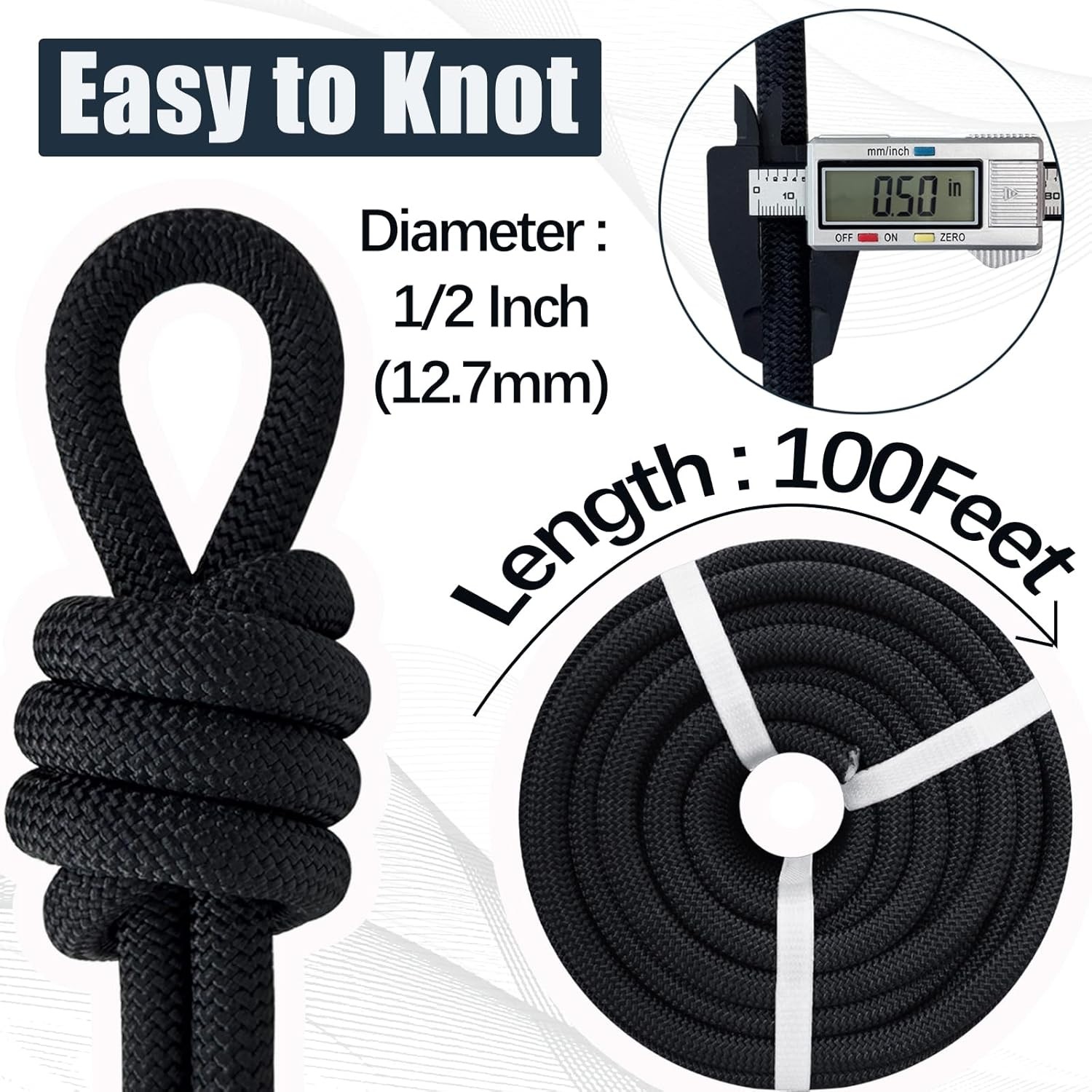 1/2 Inch Arborist Tree Pulling Rope - 100 Feet Tree Swing Rope for Rigging