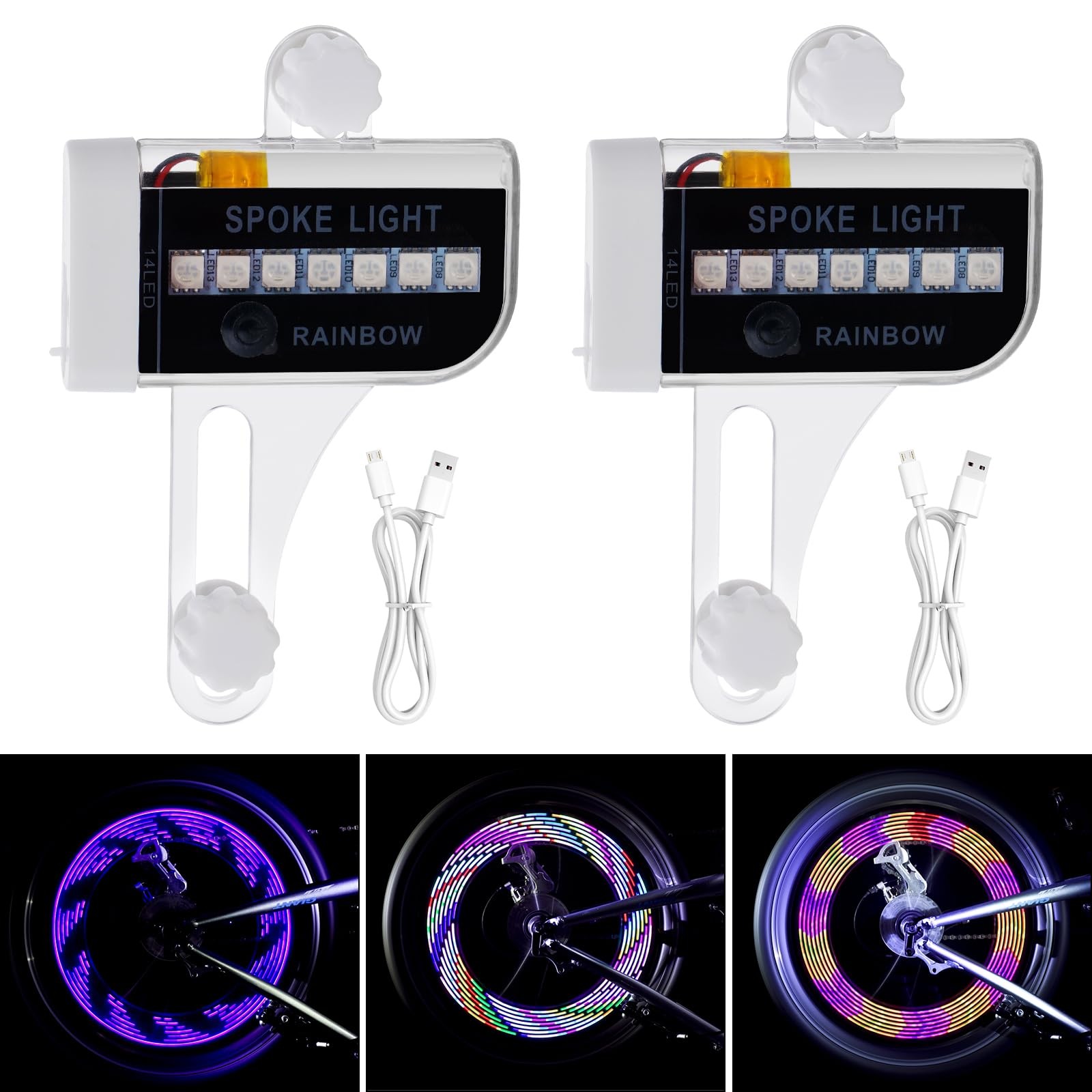 2 Tire Rechargeable LED Bike Wheel Lights,30 Patterns Waterproof Bicycle Spok...