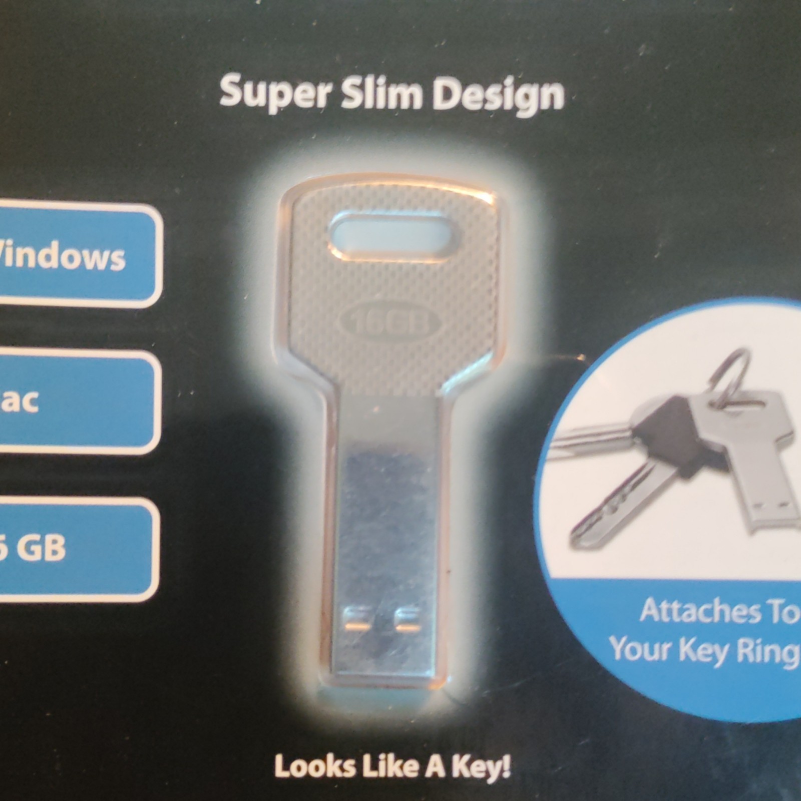 Tech Universe 16GB USB 2.0 Flash Drive Silver Key Ring Attachment Mac/PC