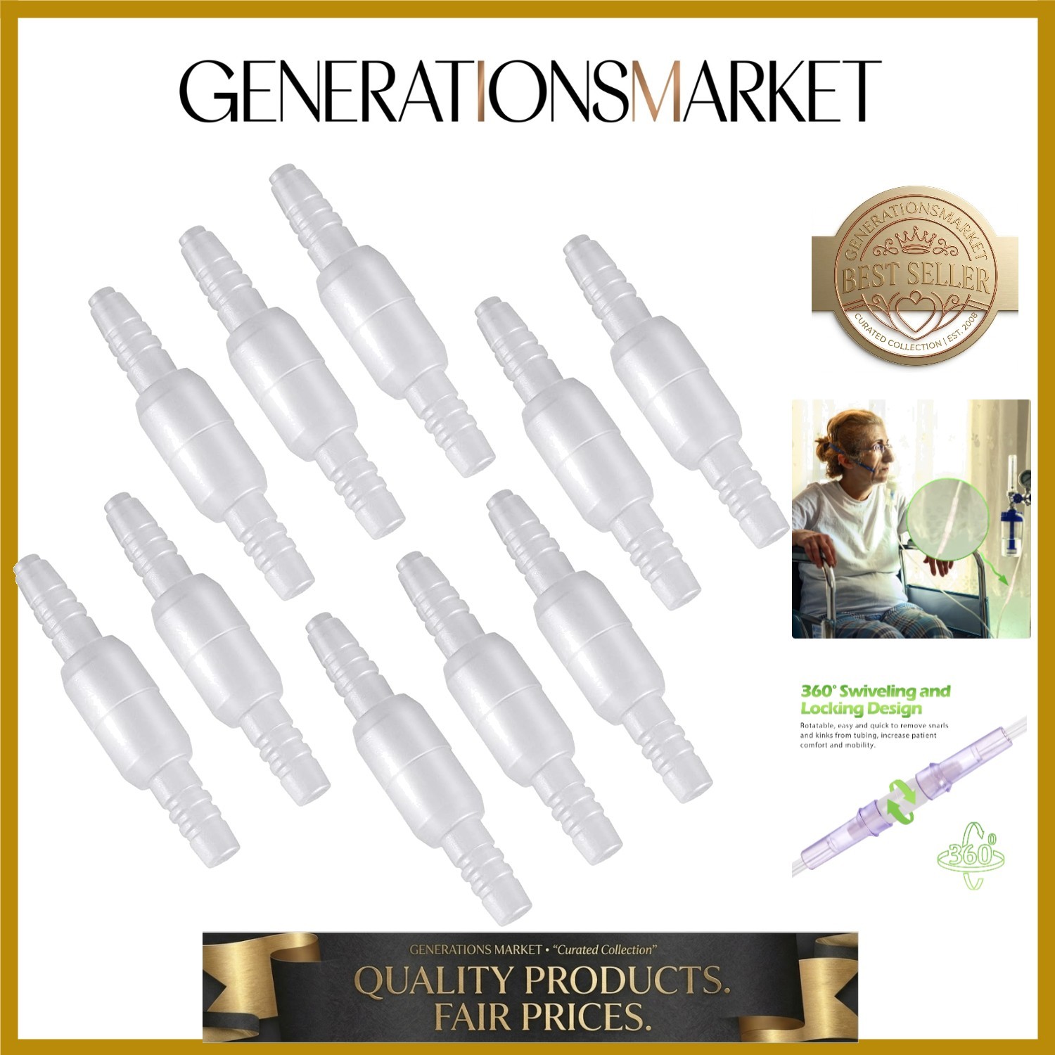 Oxygen Tubing Swivel Connector - 10 PCS Cannula Connectors, Avoid Tube Tangle...
