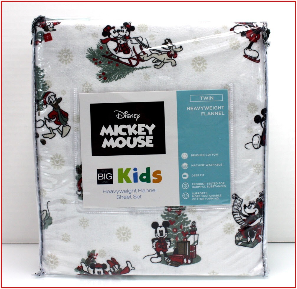 Disney Heavy Weight FLANNEL Sheet Set MICKEY & MINNIE MOUSE Holiday TWIN 🔴NEW🔴