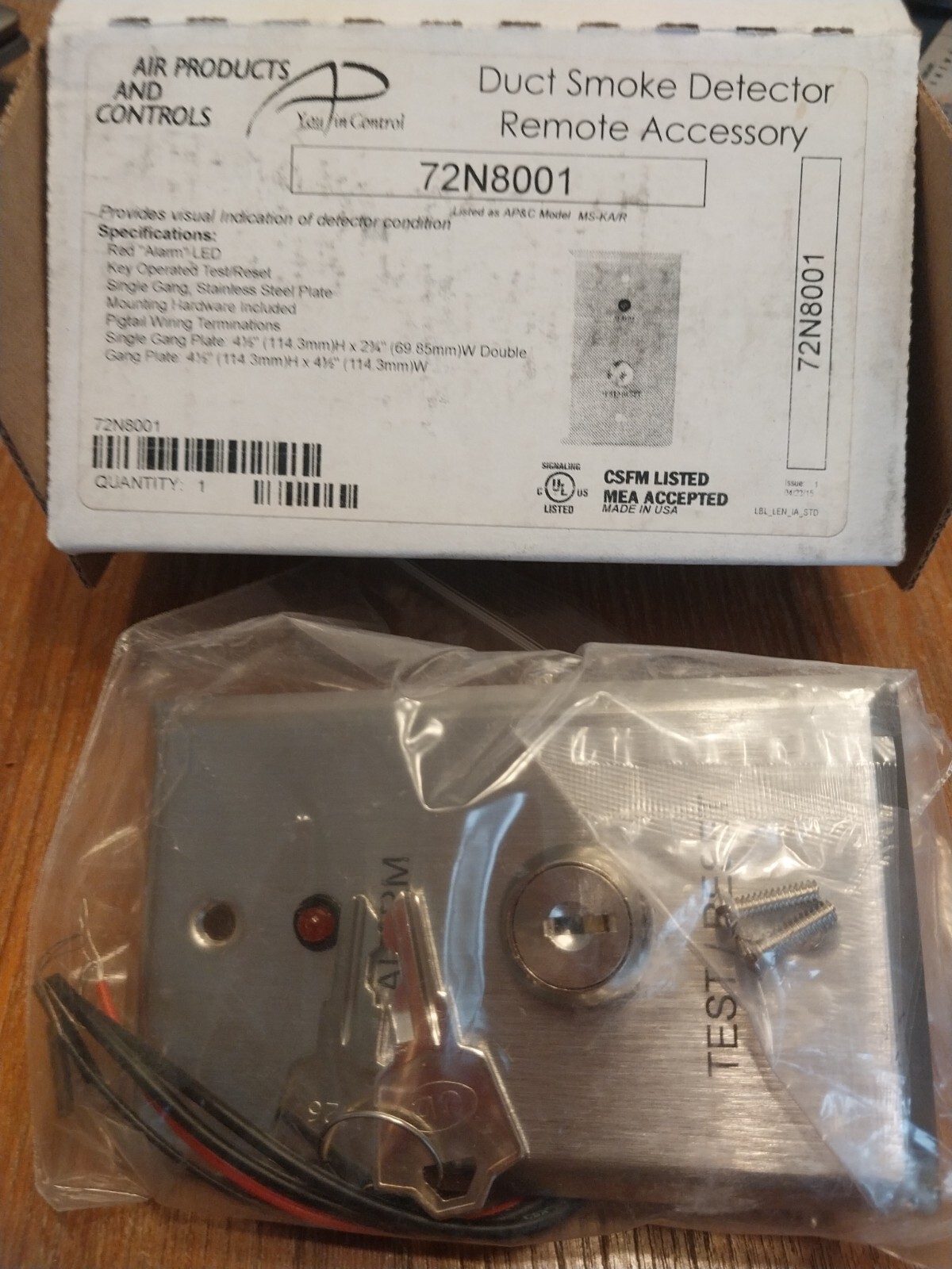 AIR PRODUCTS AND CONTROLS 72N8001 DUCT SMOKE DETECTOR REMOTE ACCESSORY