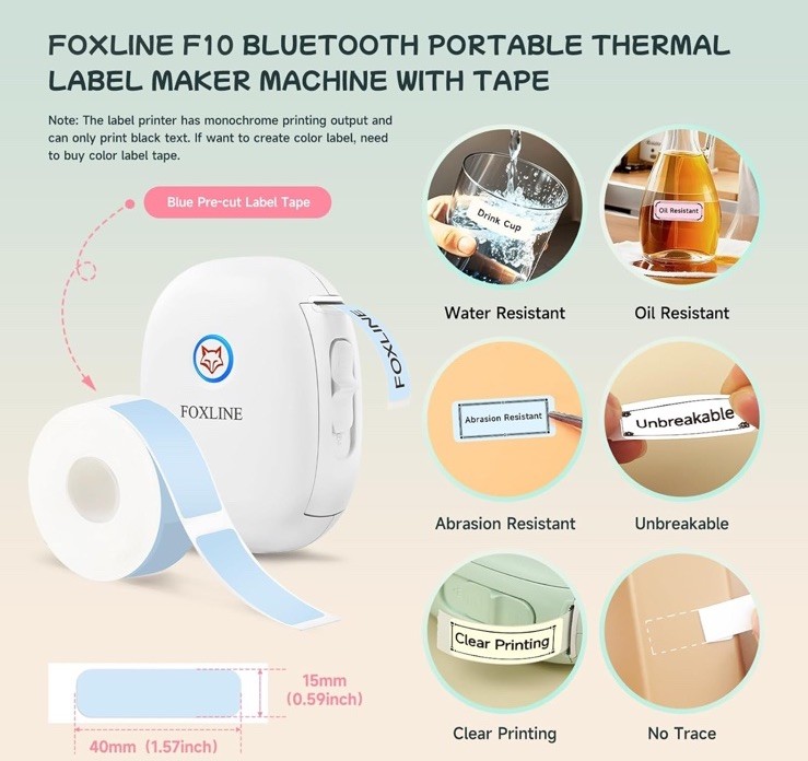 F10 Label Maker Machine Bluetooth Portable Thermal Mini Printer White