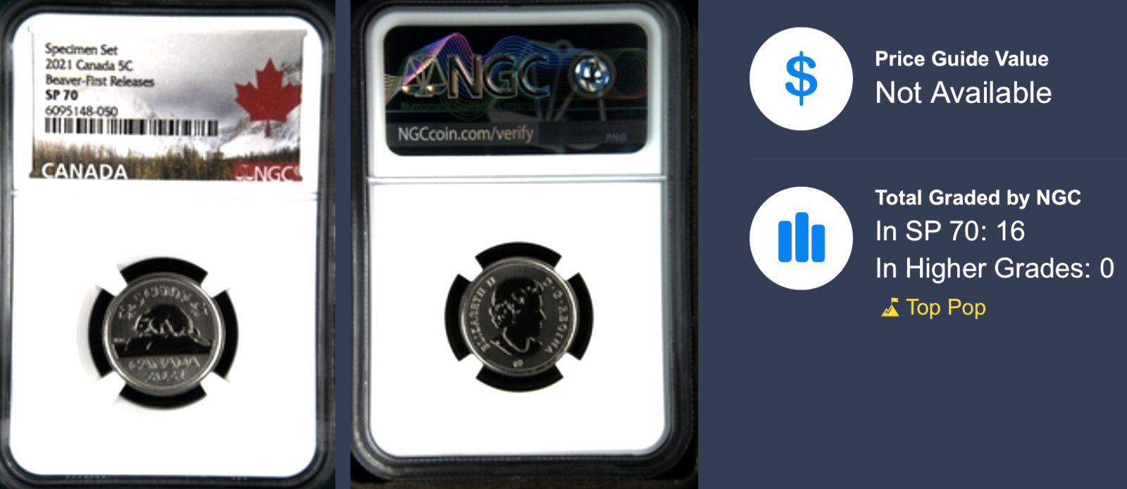 2021 Canada 5c Five Cent Beaver SP70 NGC Nickel Specimen Coin