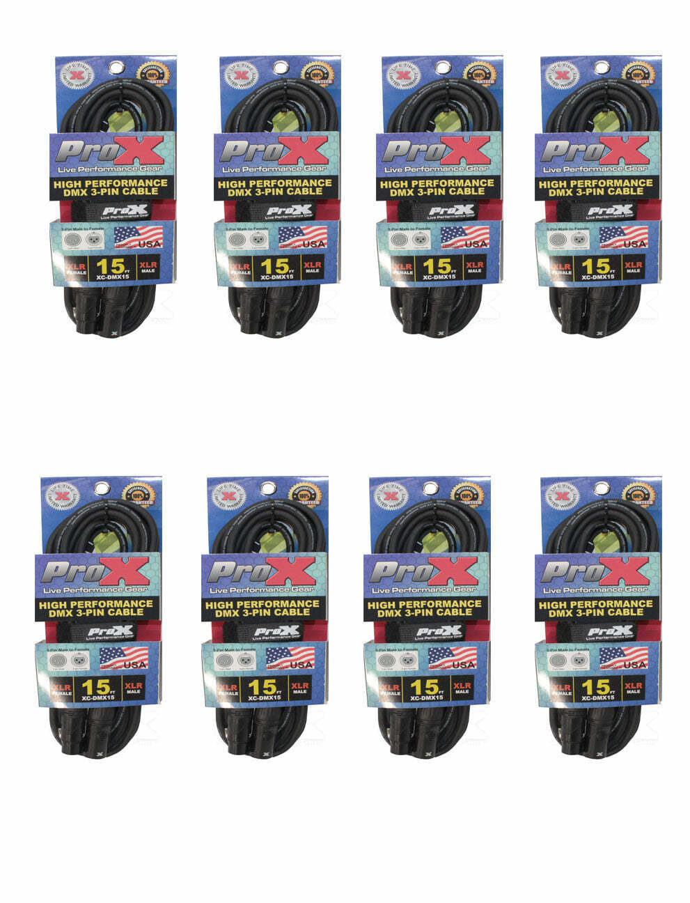 8 ProX DMX Cables 3 Pin 15 ft High Performance Lighting Cable - Data Cable