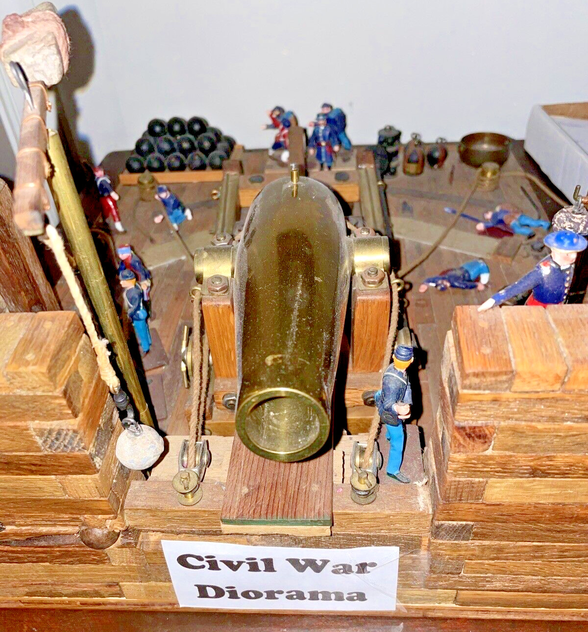 Handcrafted American Civil War Naval Diorama Relic with Historic Fort Battle Sce