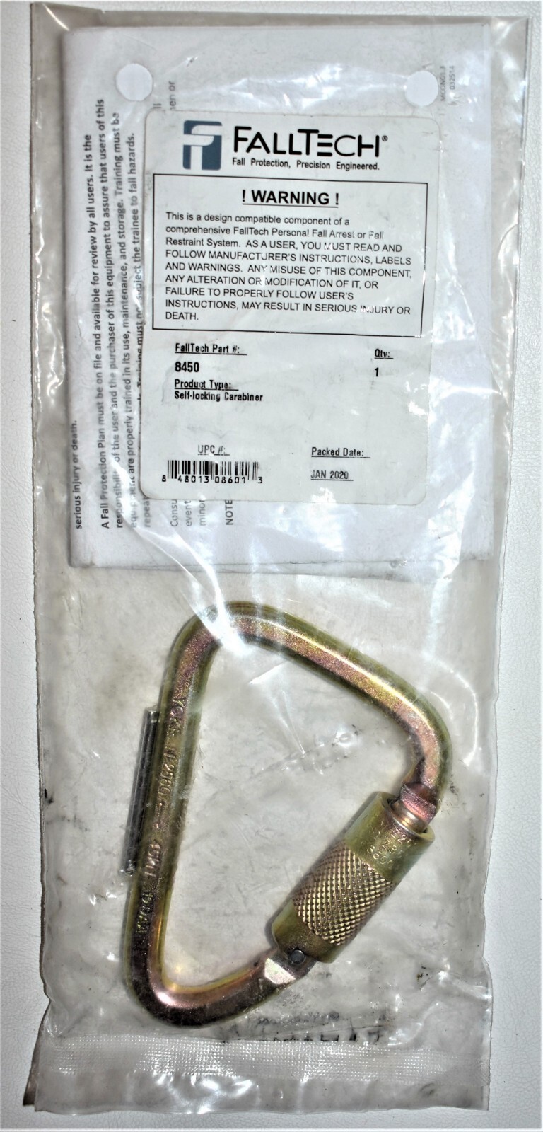 NEW! FALLTECH Carabiner, Offset-D 1 inch Gate Opening Double Lock Bronze, 8450