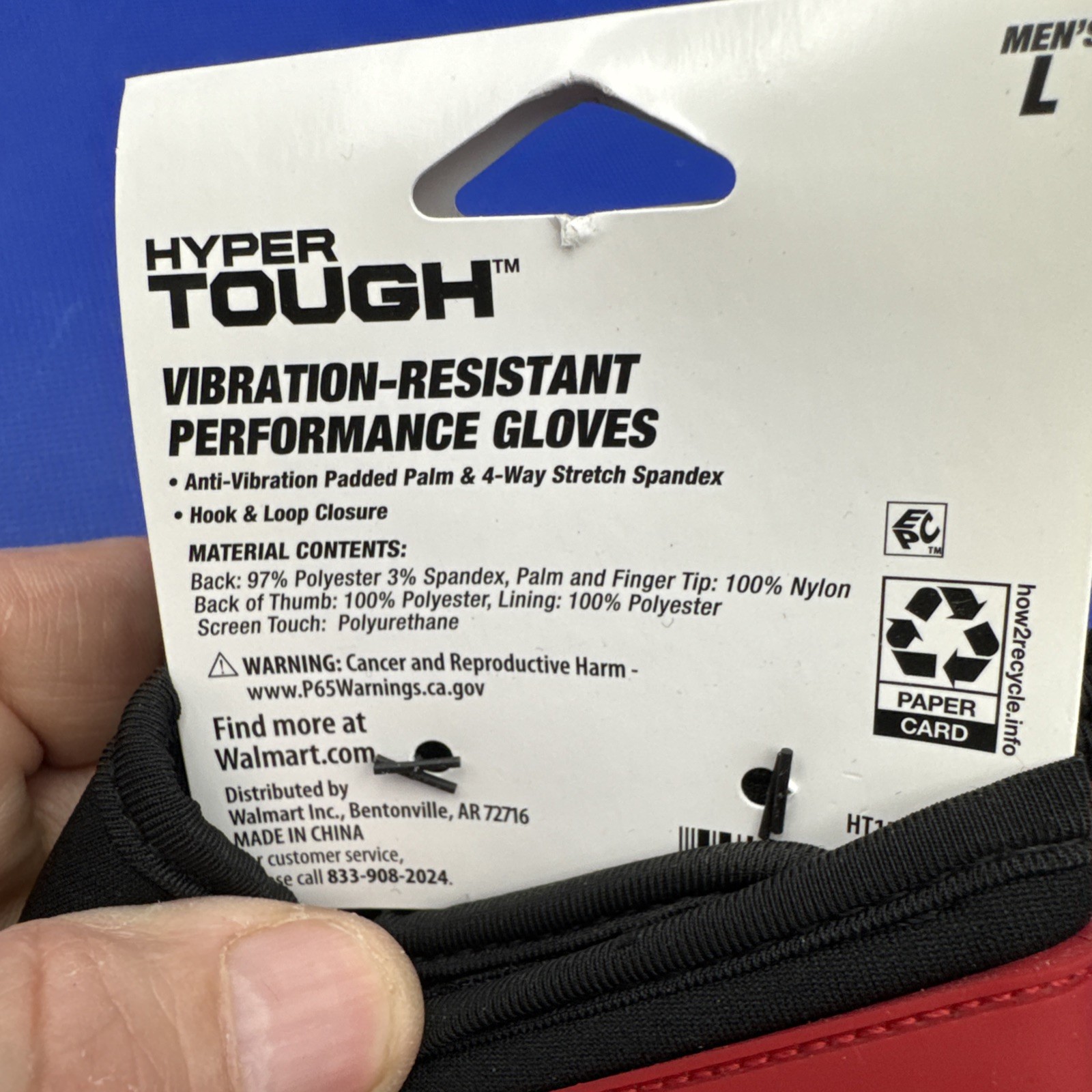 Men's Hyper Tough Vibration resistant Gloves Red/Black Size Large
