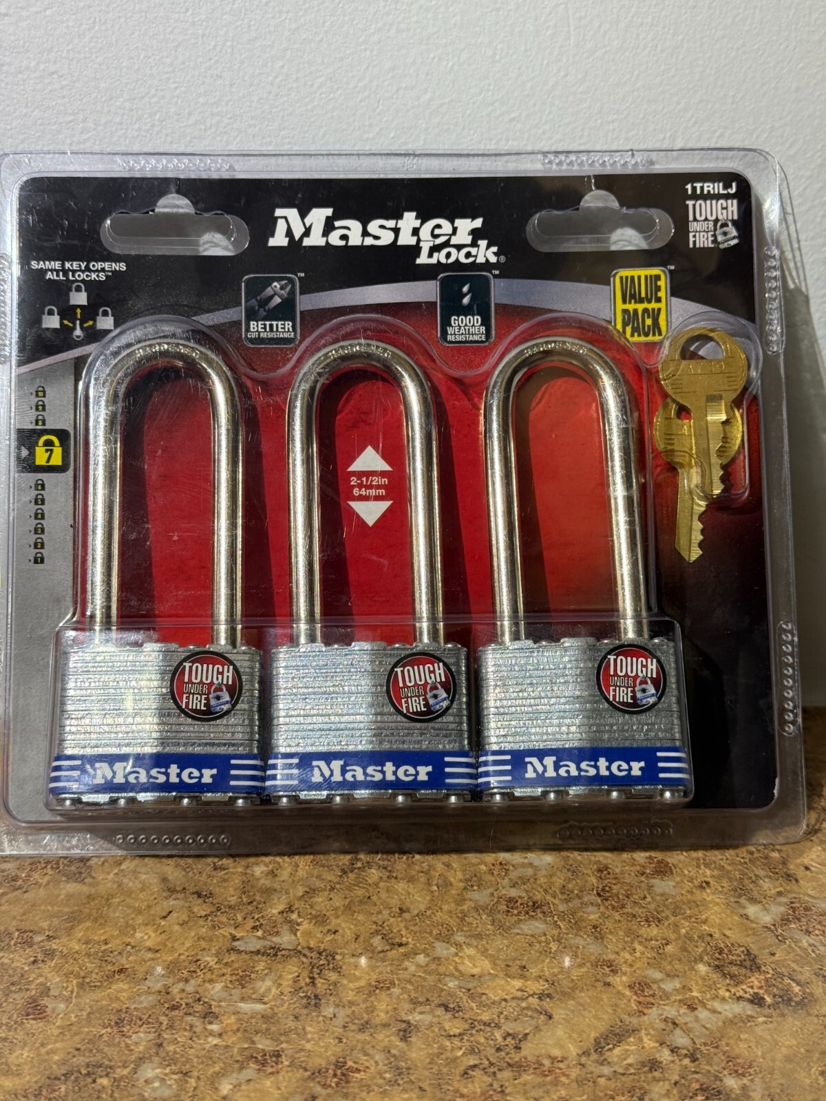 Master Lock 1TRILJ Laminated Steel 4-Pin Cylinder Padlock 2-1/2x1-3/4x5/16 in.