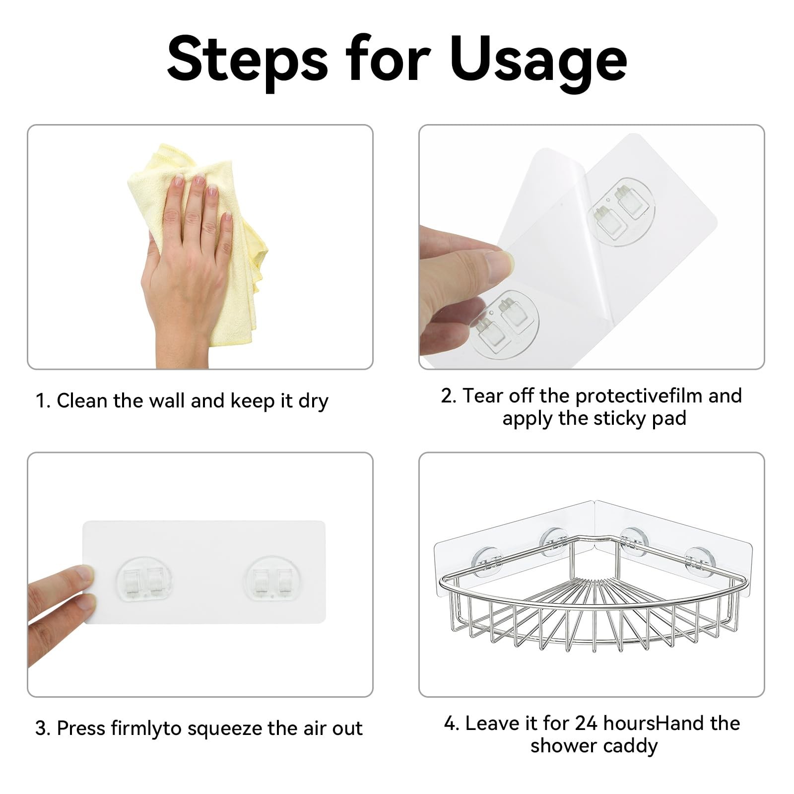 GETRIC 6 Pack Shower Caddy Adhesive Replacement, Shelves Transparent