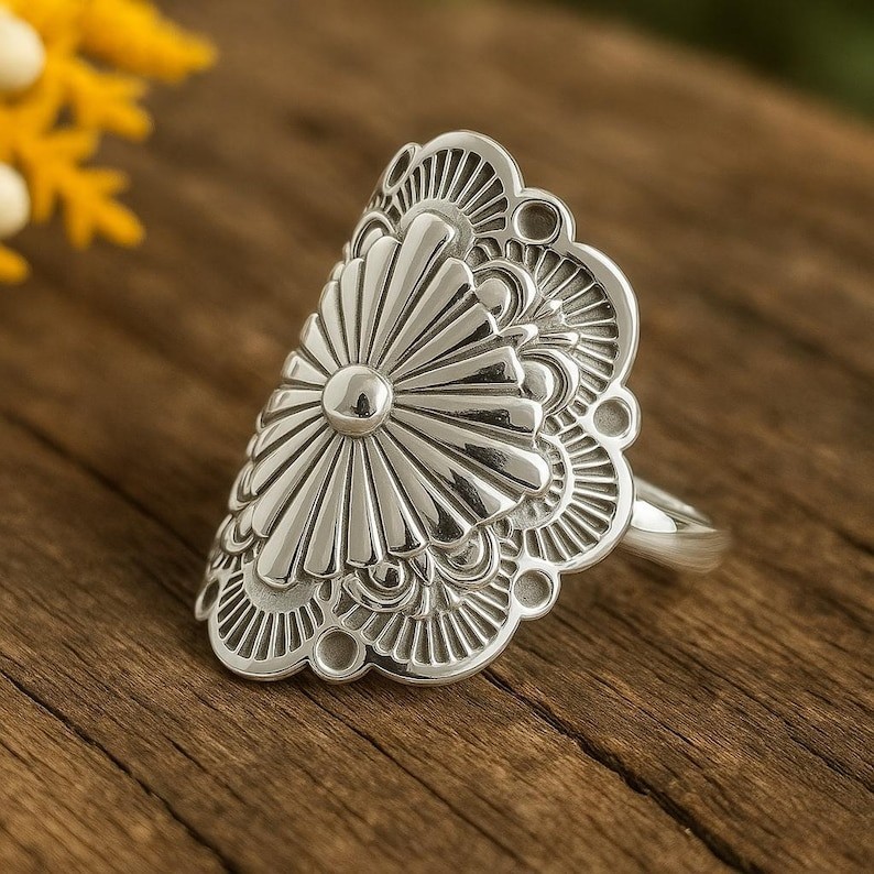 Silver Concho Ring 925 Sterling Silver Shield Ring Handmade Statement Women Gift