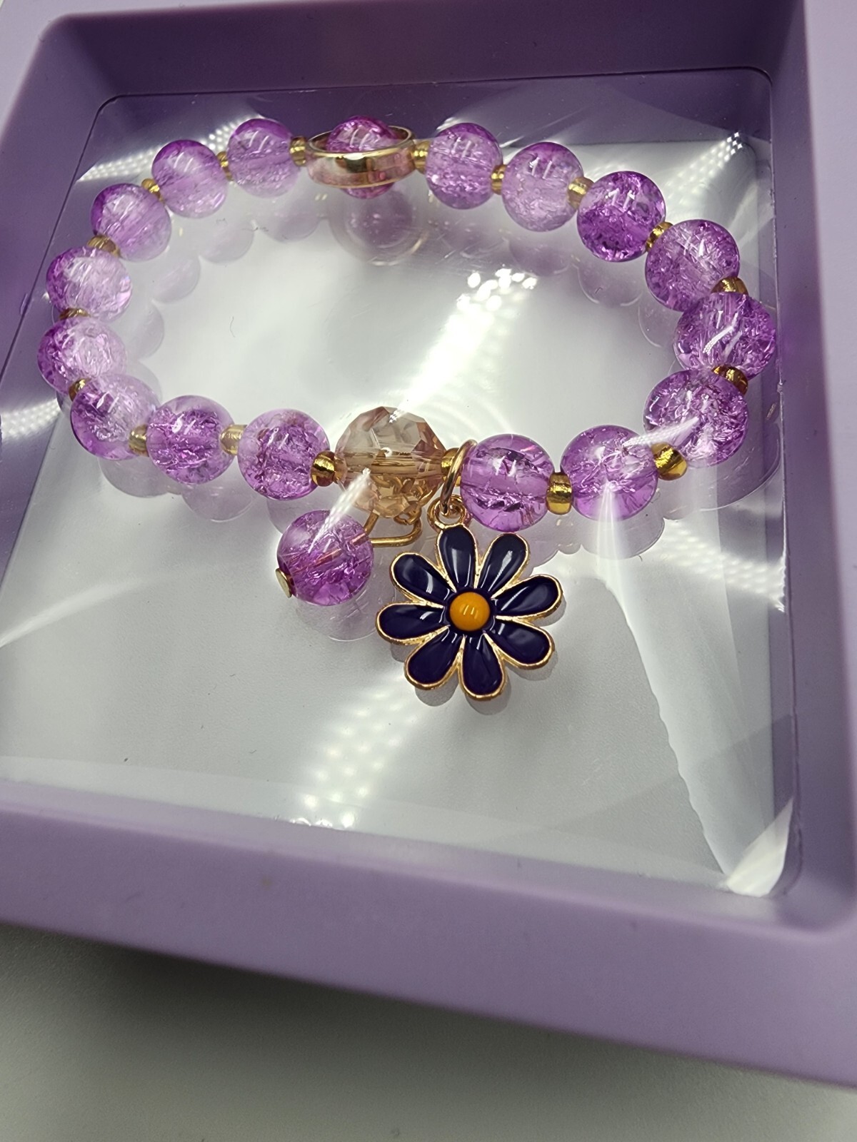Fashionable Purple Flower Charm Beaded Bracelet with Free Shipping NEW