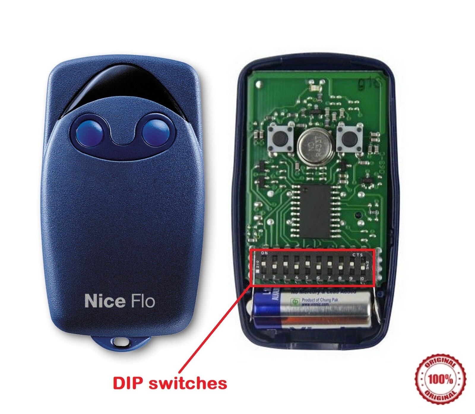 Nice FLO2 Remote control (With DIP switches fixed code 433.92MHz. 100% original)