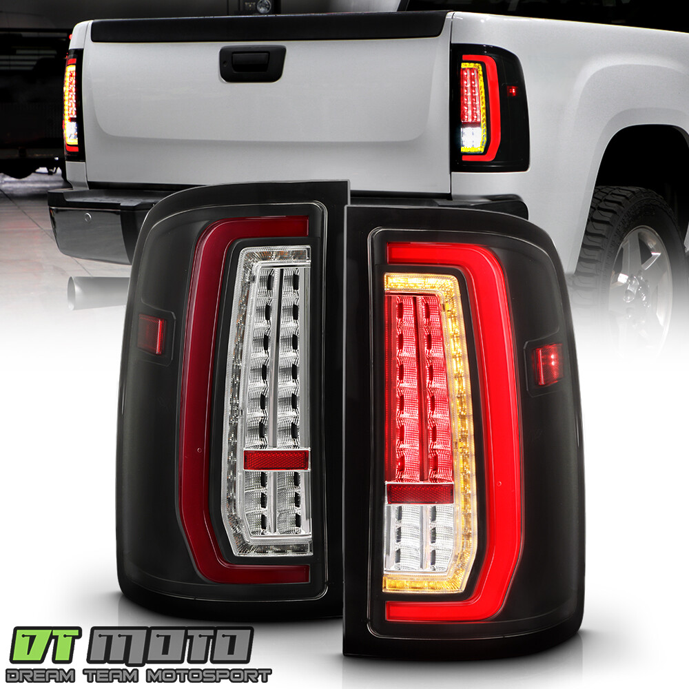 For 2007-2013 GMC Sierra 1500 Glossy Black Full LED w/ Tube Tail Lights Lamps