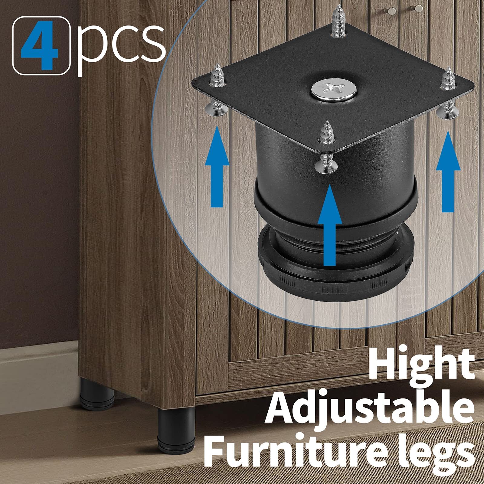 4-Pack 2.5-in Adjustable Metal Furniture Legs Stainless Steel Round Cabinet