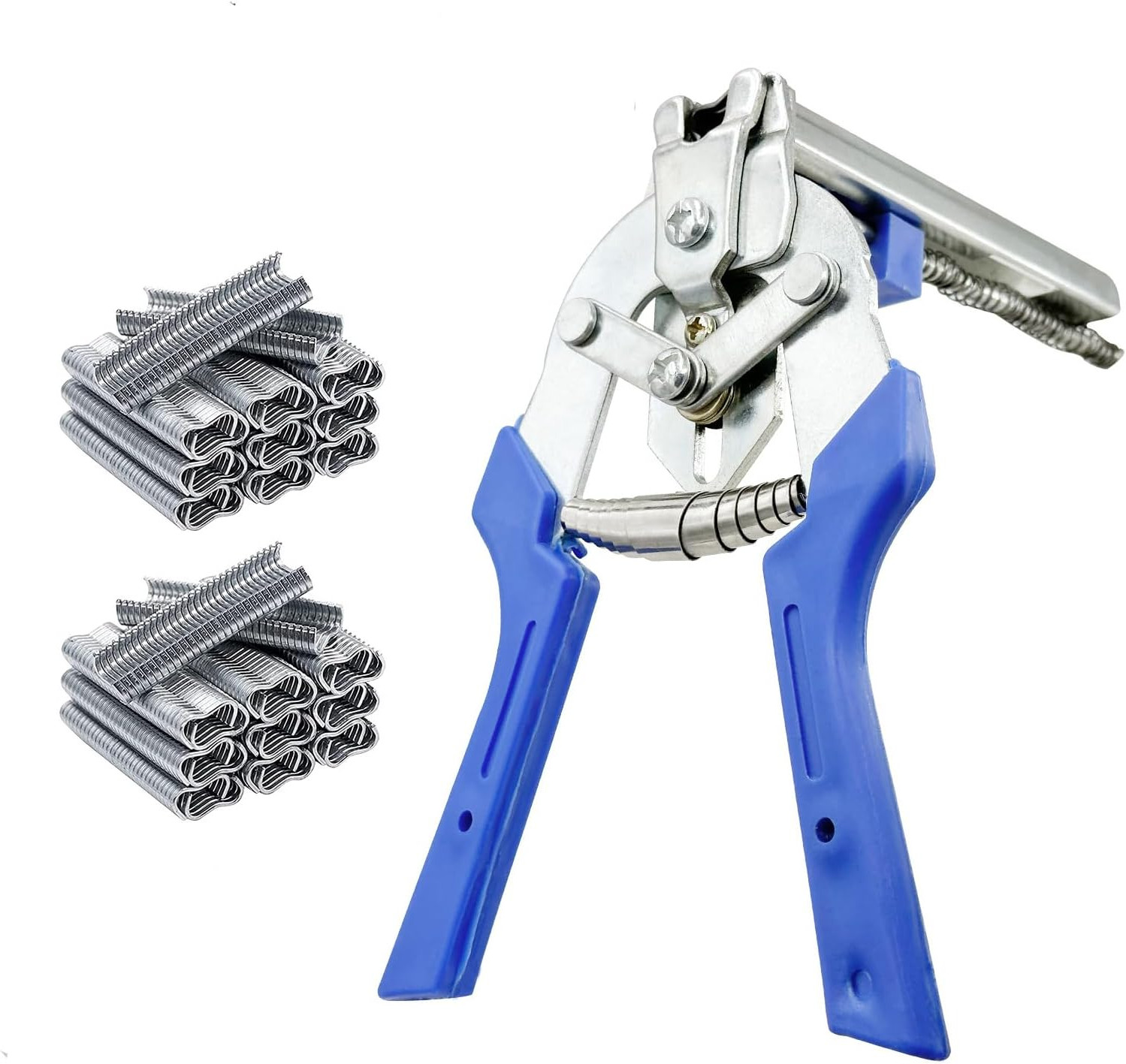 Upholstery Type M Hog Nail Ring Pliers Kit, 1200Pcs M Clips for Fence Fastening