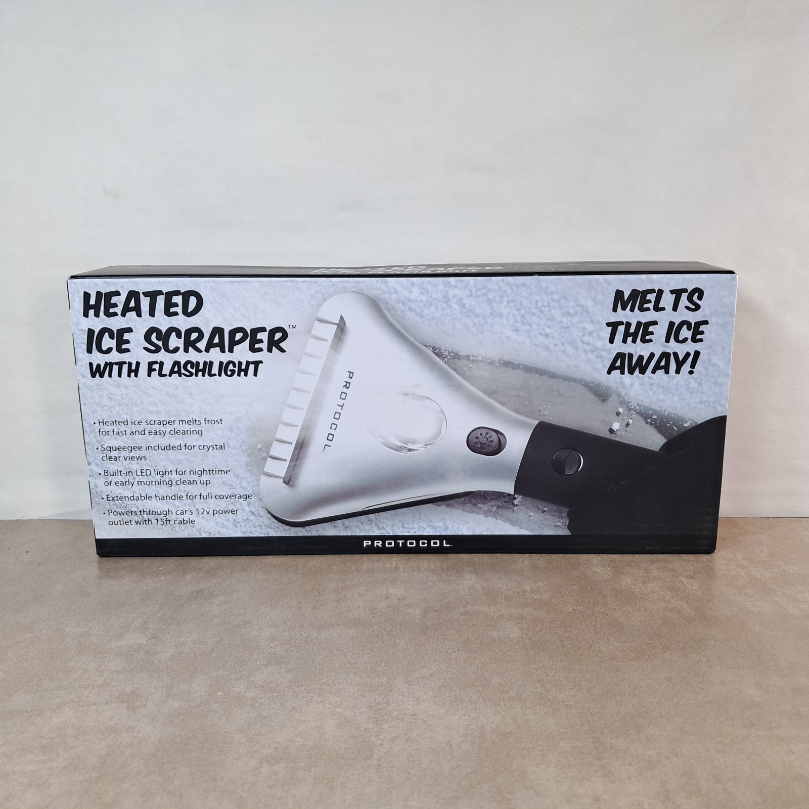 Protocol Heated Ice Scraper With Flashlight Extendable Handle 12V New