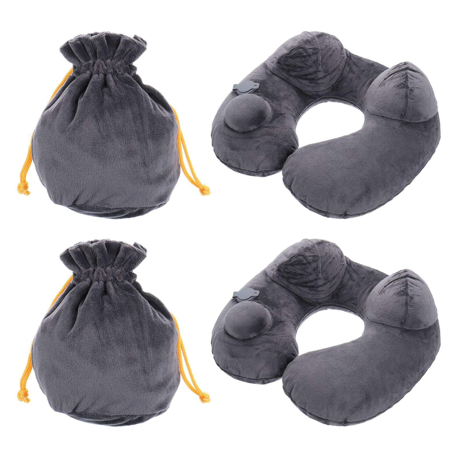 2Pcs Self-Inflatable Plush Pillow for Travel Airplane with Bag Gray