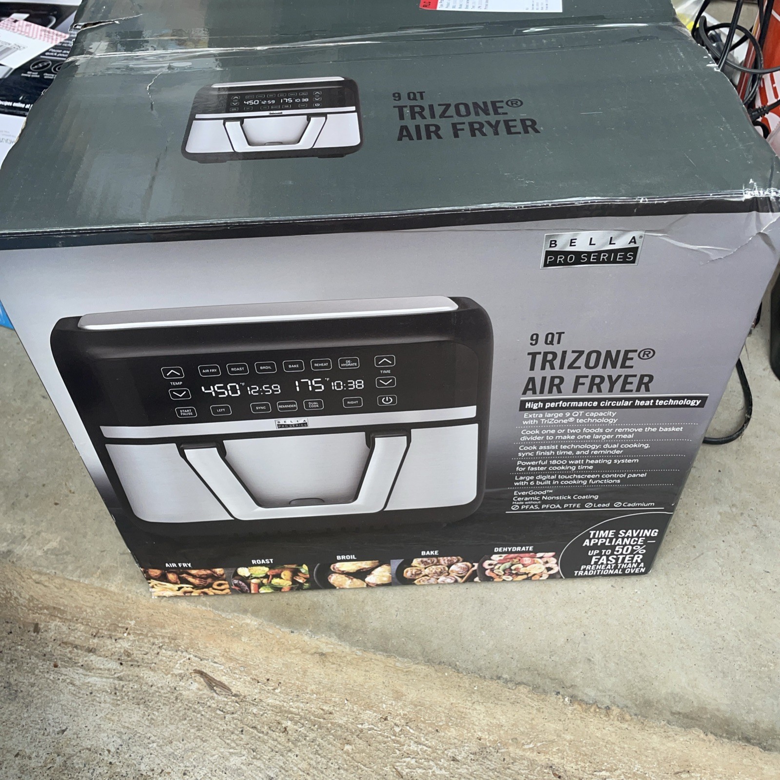 Bella Pro 9-Qt TriZone Touchscreen Air Fryer Dual Flex Basket Stainless