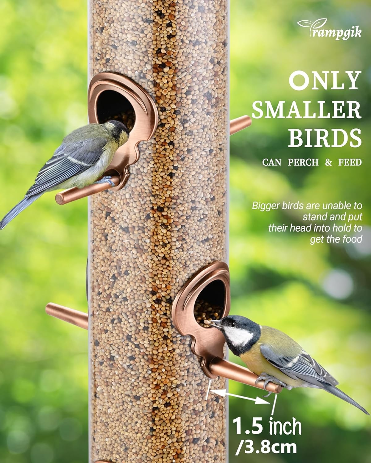 Bird Feeders for Outdoors,15 Inch 6 Ports Metal 15inch,1 Pack, Copper
