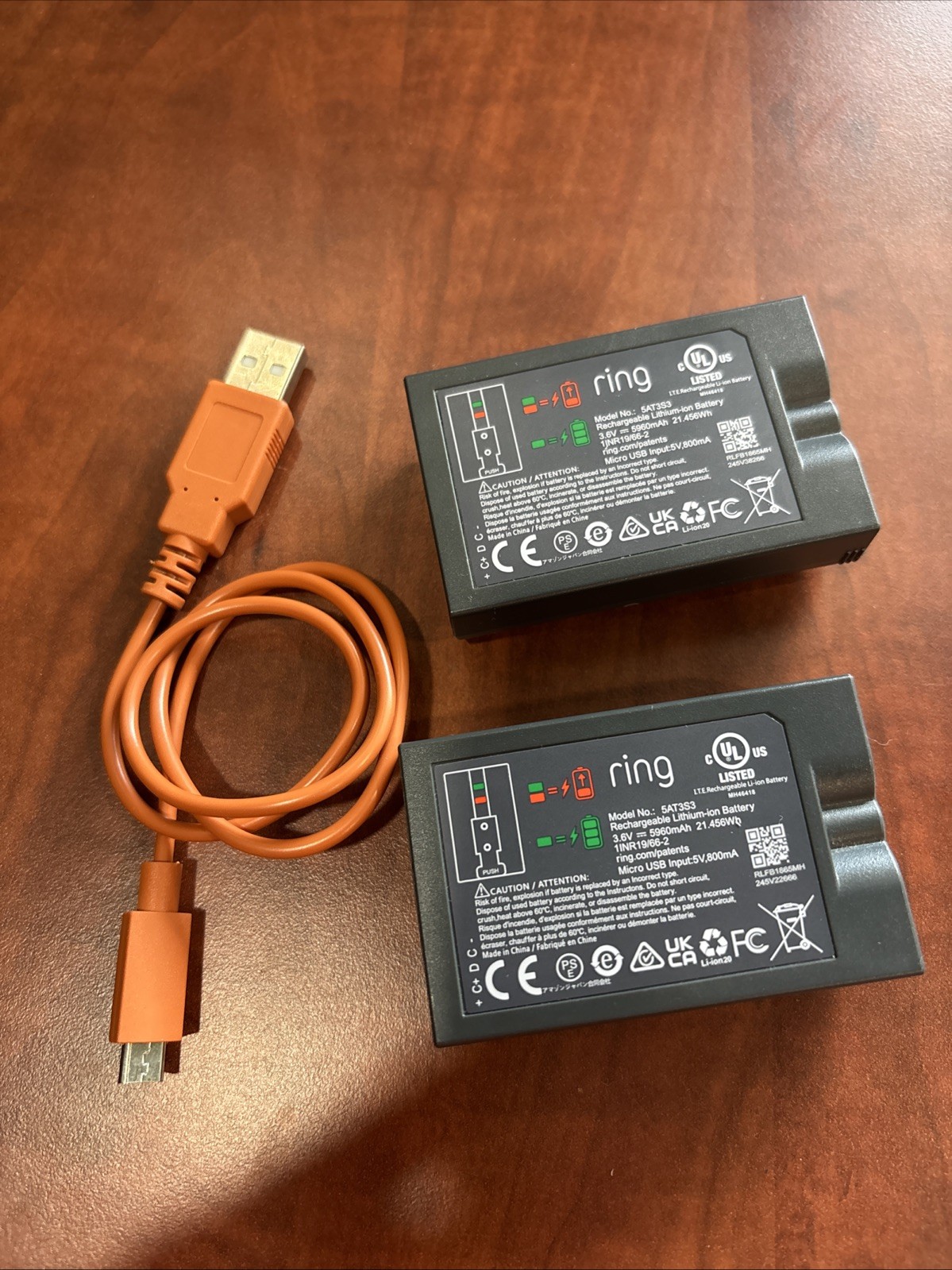 (2) 5AT3S3 OEM Ring Rechargeable Battery  3.6V 5960mAhCamera Pack- with cord NEW