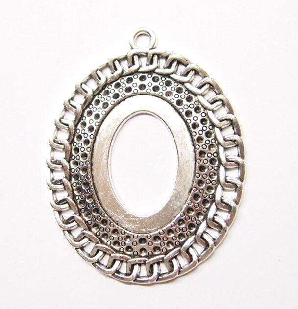 4 of 40x30mm Antique Silver Victorian Art Deco Linked Chain Pendant Settings