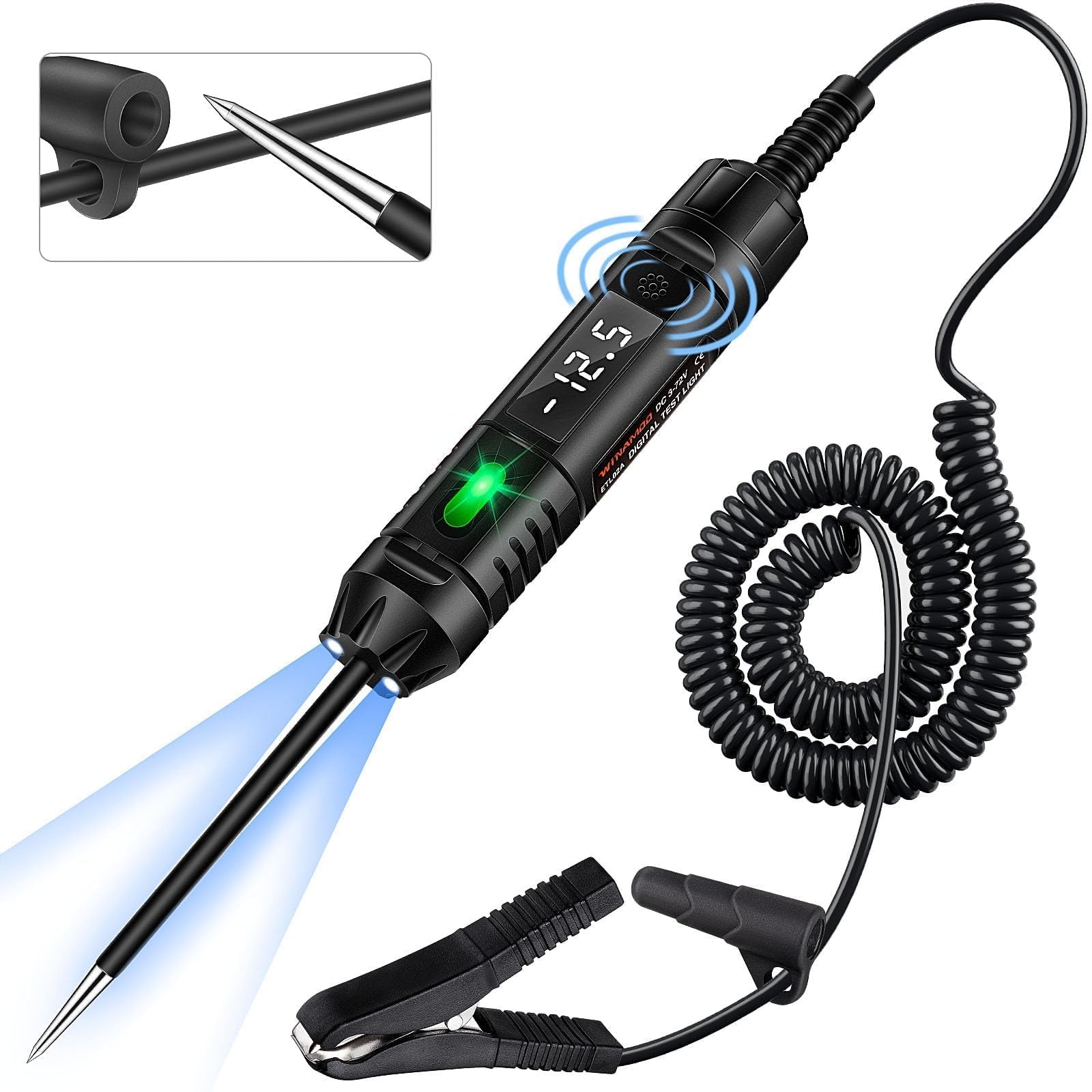 Upgraded Heavy Duty Circuit Tester with Buzzer, 3-72V DC Digital LED Test Black