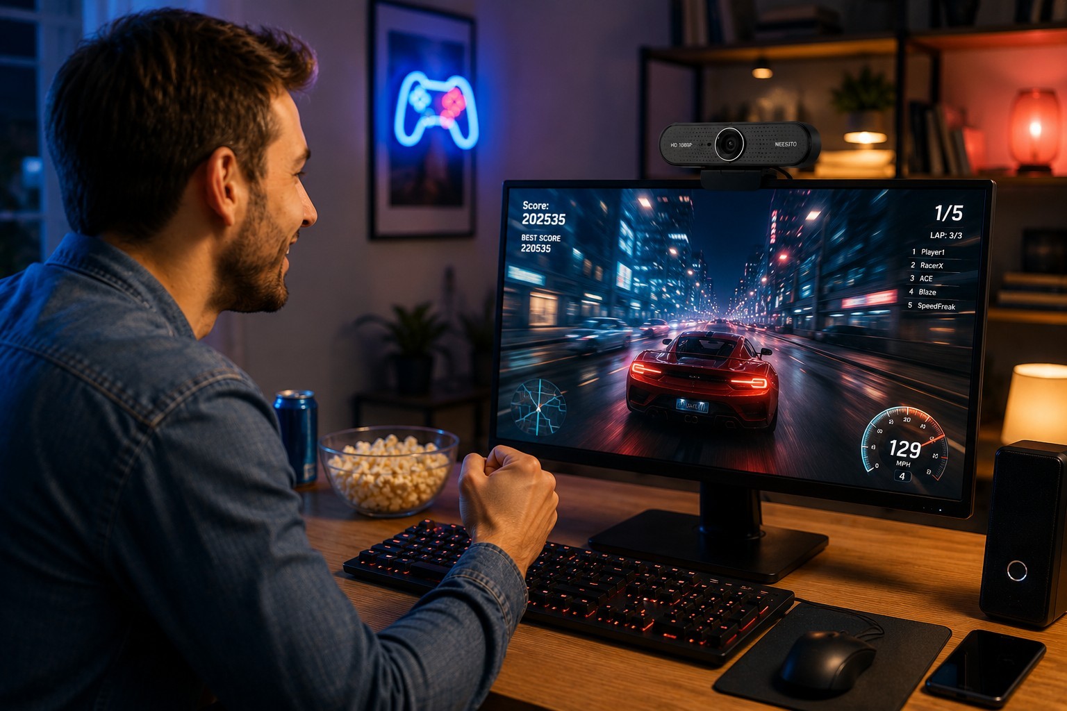 Webcam with Microphone and Speaker, 1080P Web Camera for Desktop Computer Laptop