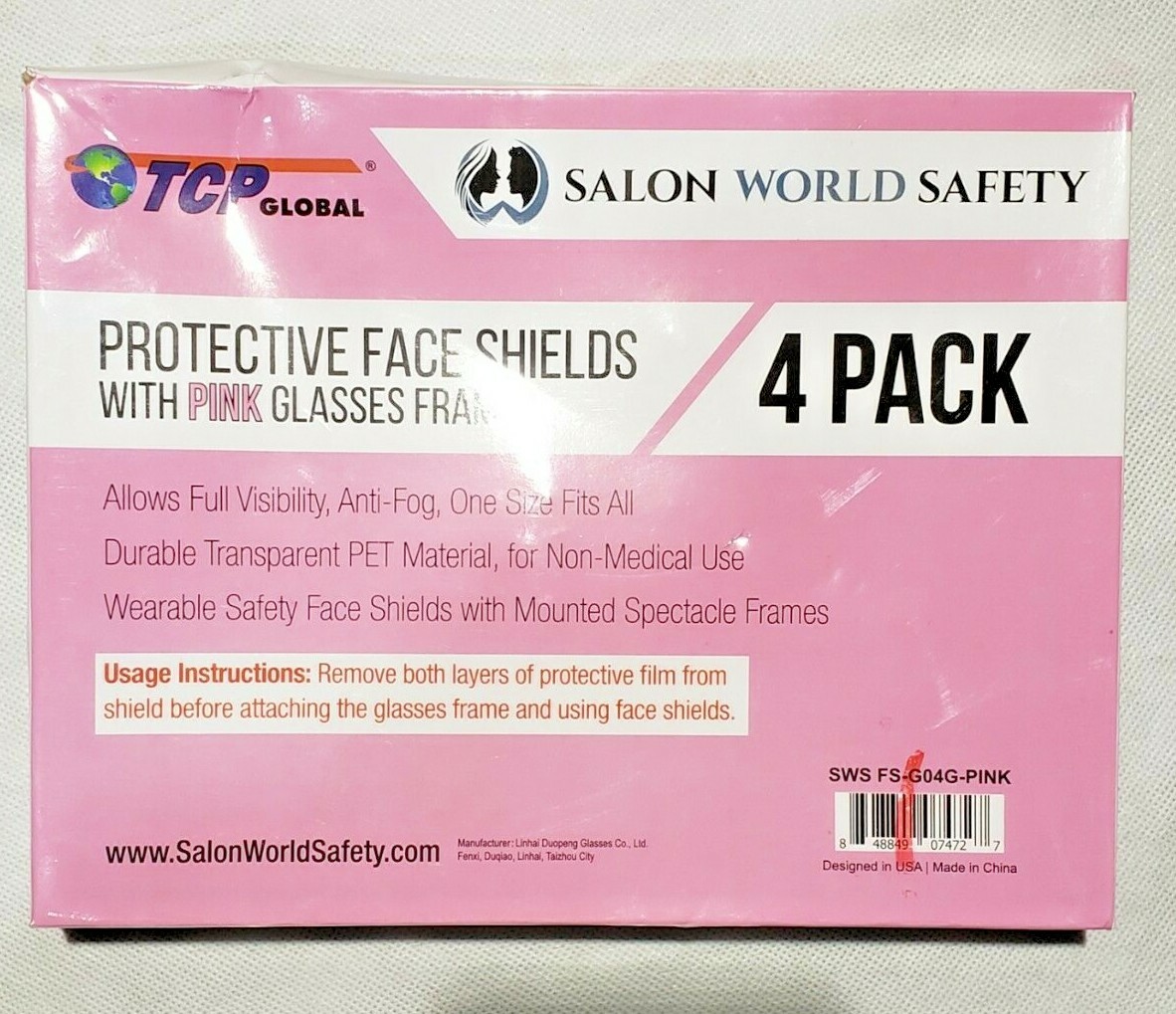 TCP Global Salon World Safety Protective Face Shields With Glasses Frames Set 4