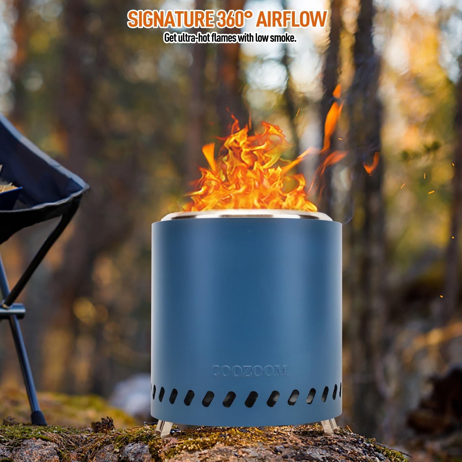 COOZOOM Portable Table Top Fire Pit with Stand, 8.6" 8.6 Inch, Navy Blue