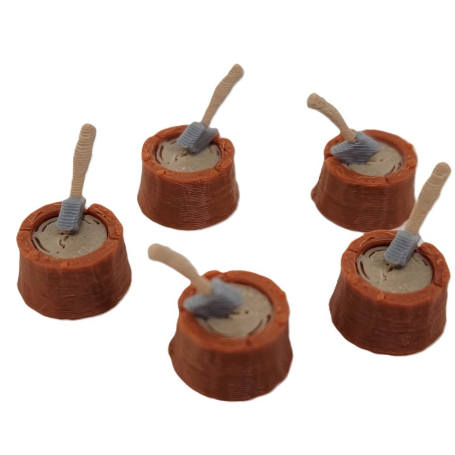 1/64 Axe on a Stump, 5 Pack, 3D Printed - RWM60003-064