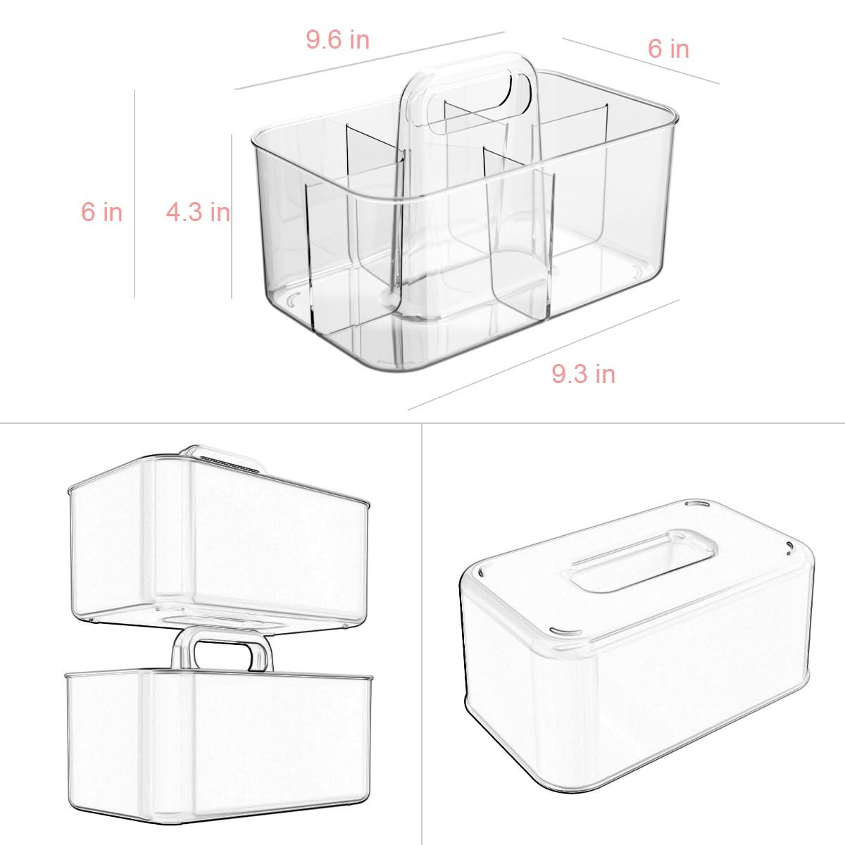 Vidifor Clear Thickened Portable Caddy Tote, Shower with Handle