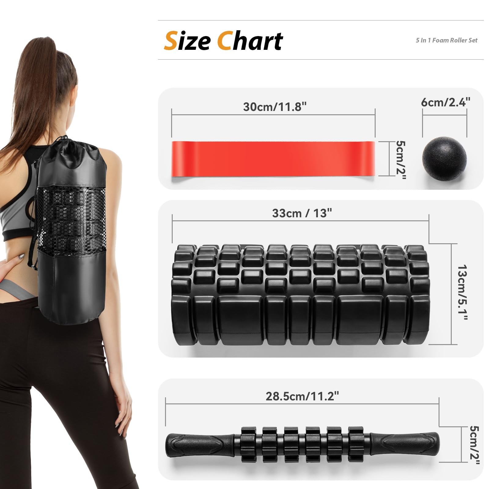 5 in1 Foam Roller Set, Trigger Point Foam Roller, Massage Roller Stick, Massa...