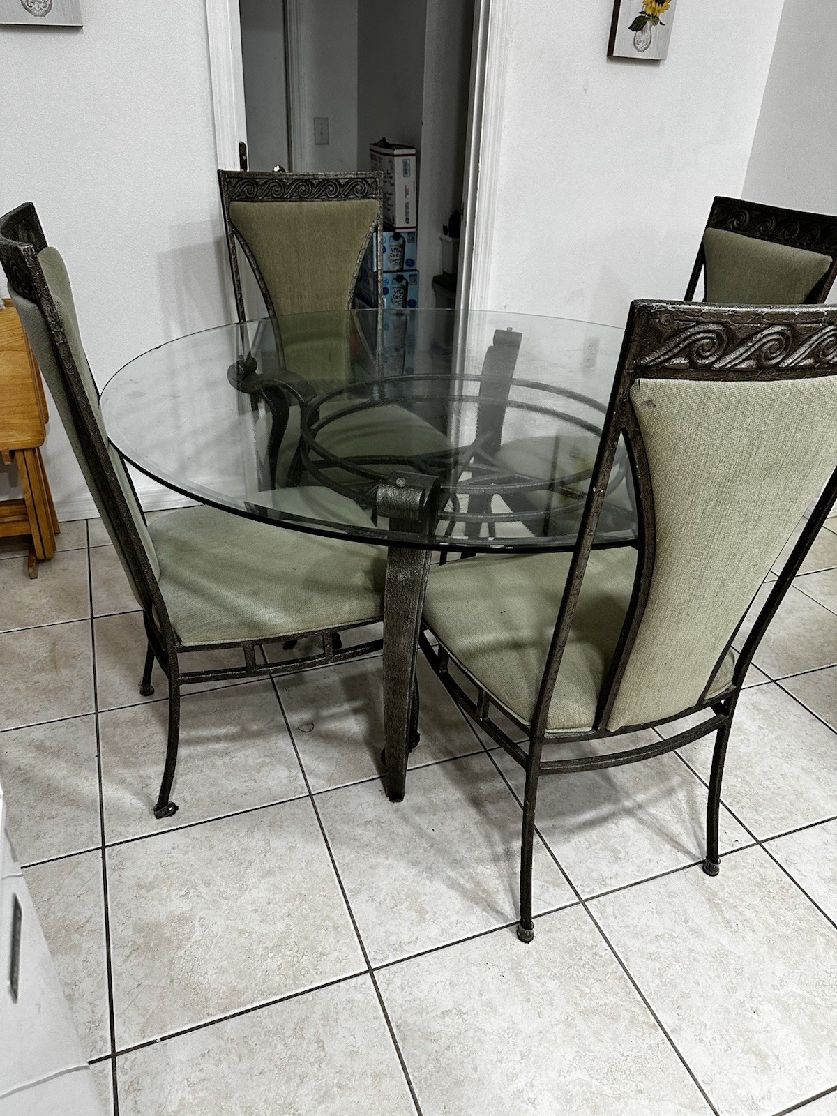 Glass Top Dining Table Set w/ 4 Chairs – Metal Frame – Local Pickup Only