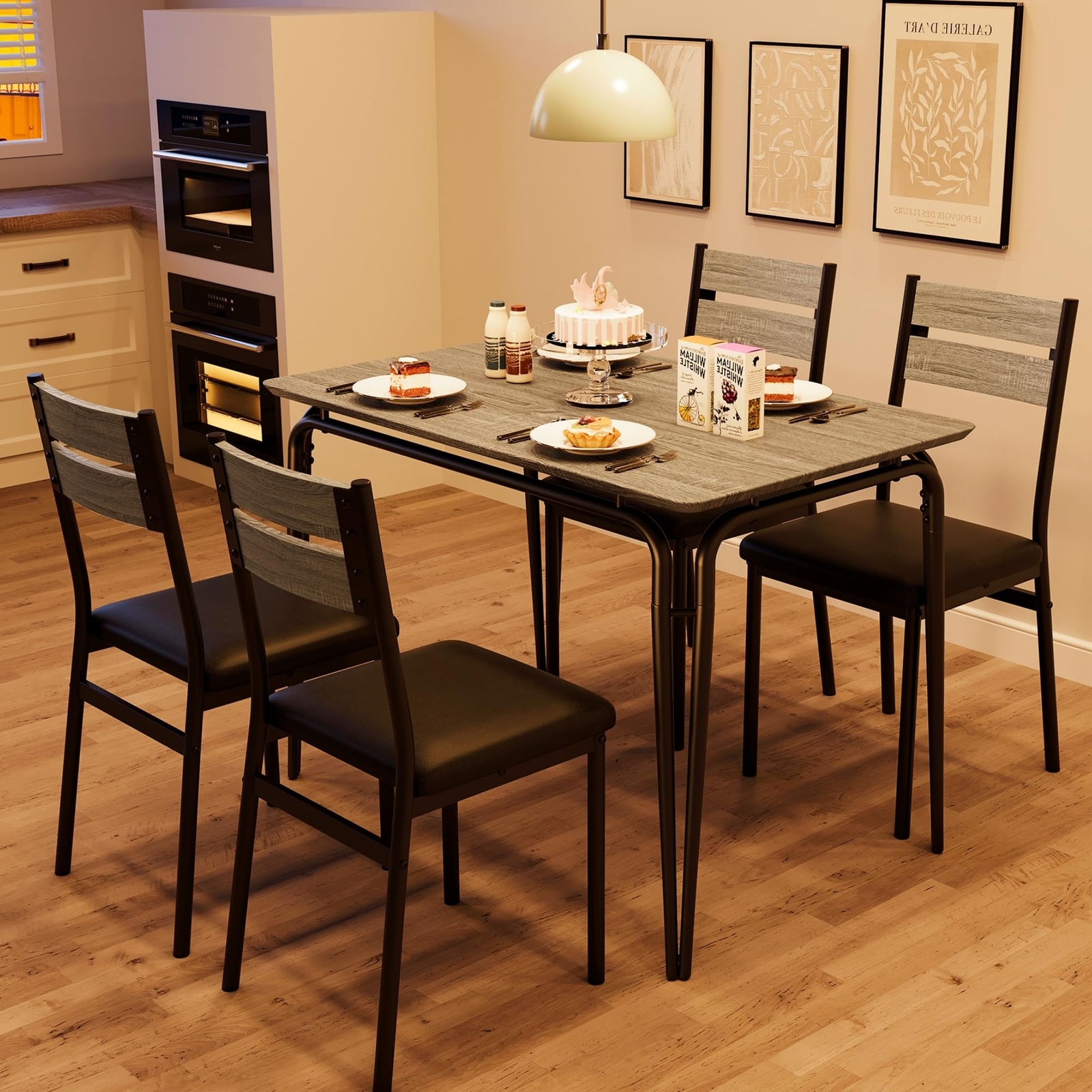 5 Piece Dining Table Set ,Square Kitchen Table and Chairs Set for 4 ,Dinette Set