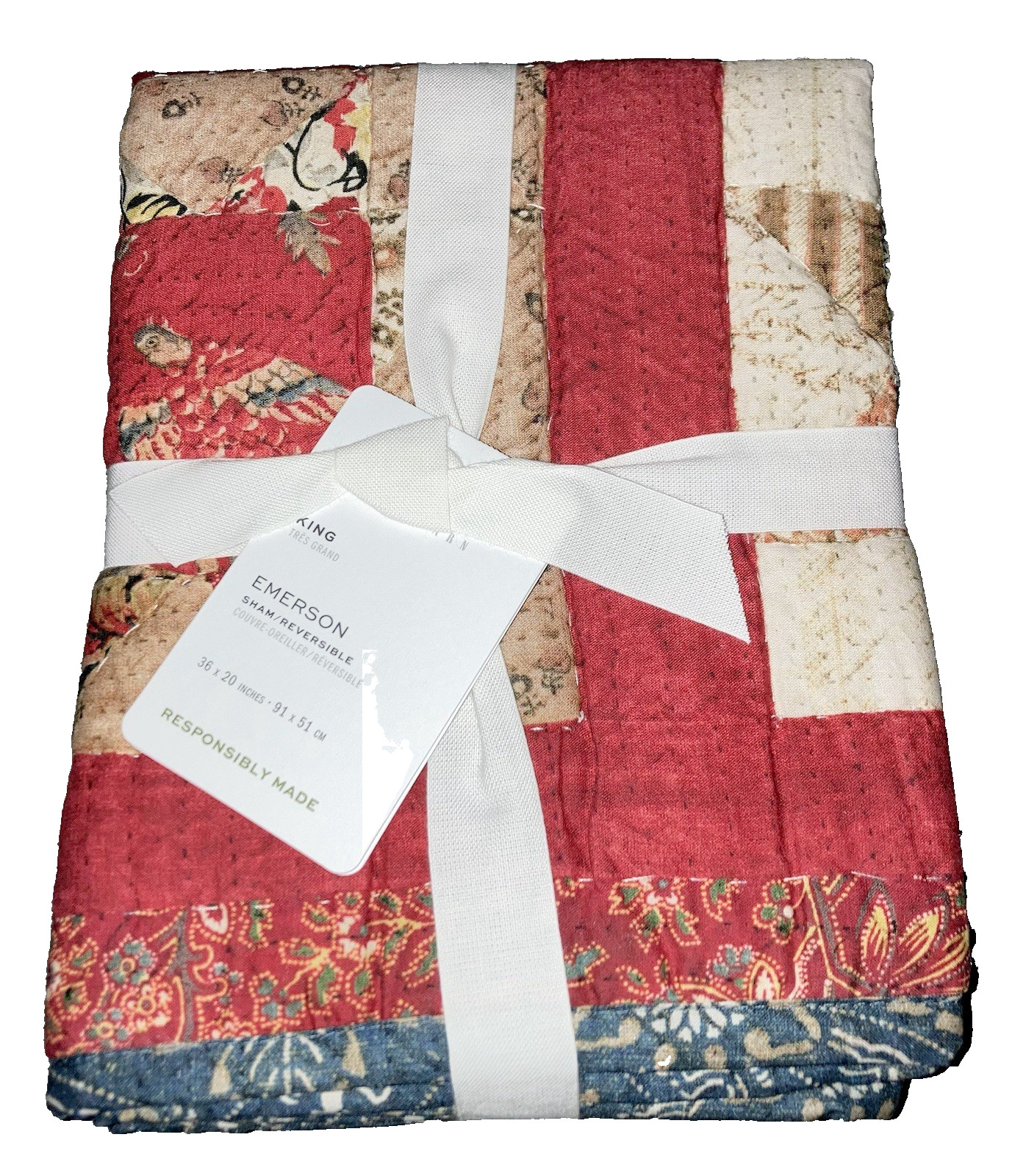 Pottery Barn Quilted KING Sham Emerson Reversible Starburst Bedding NEW